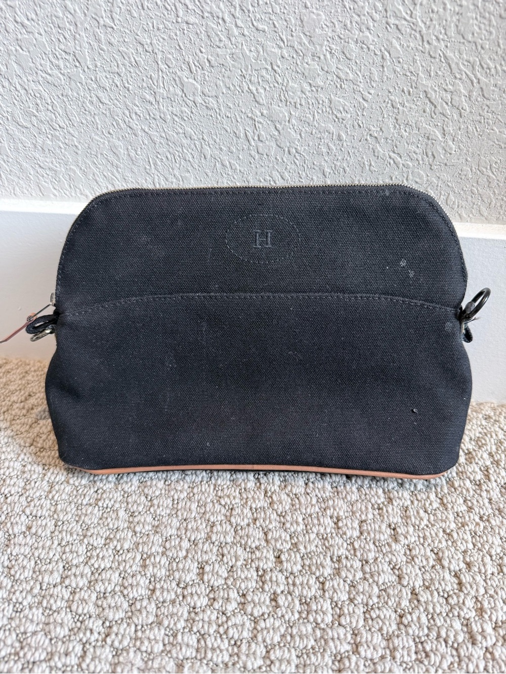 Hermes Black Canvas Travel Toiletry Bag